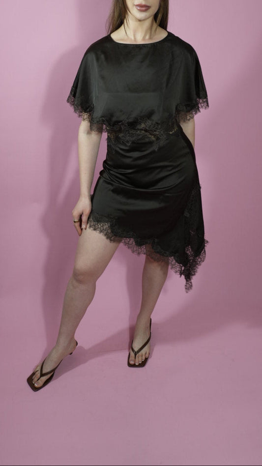 Brown Lace Asymmetrical Dress