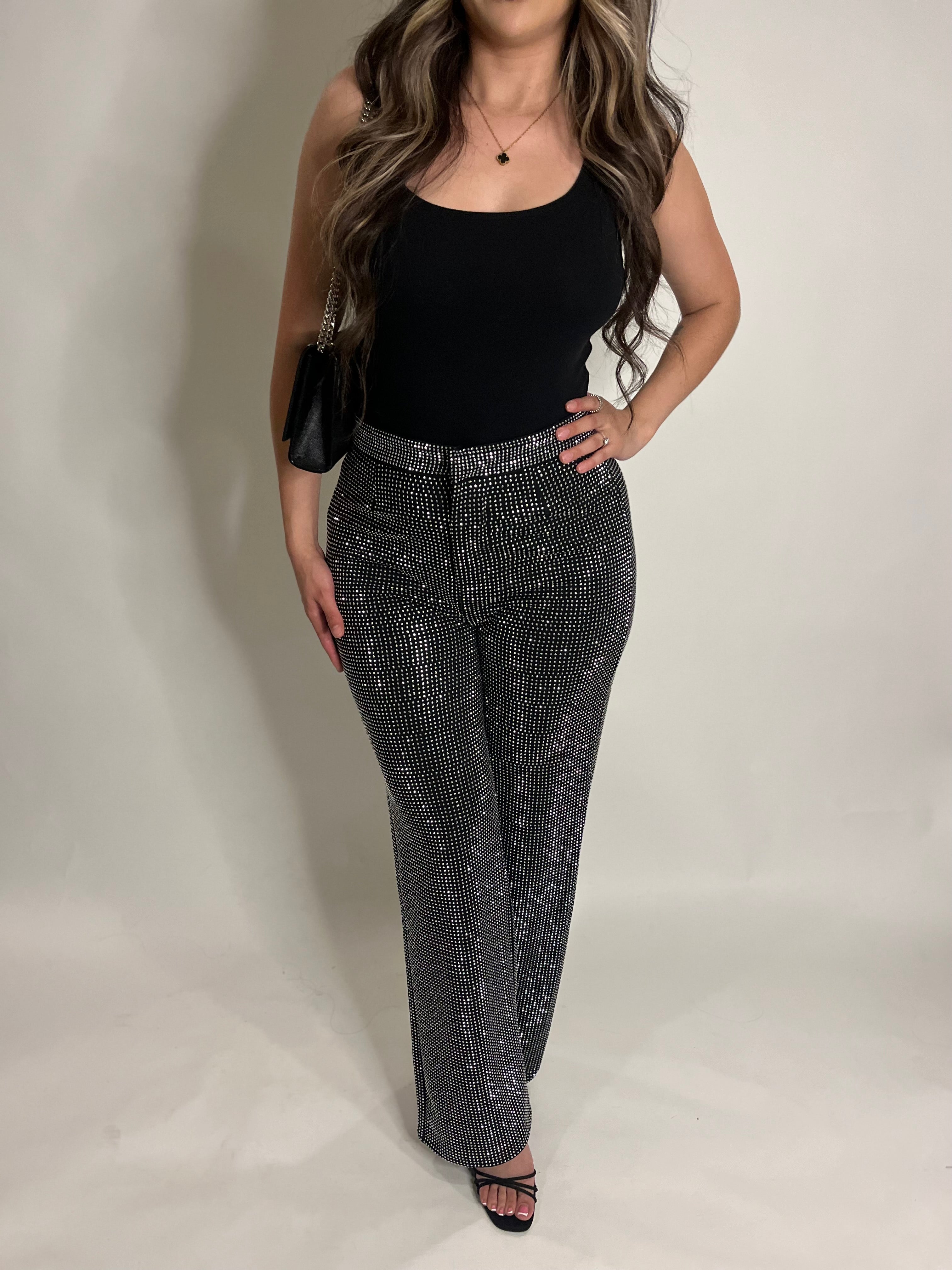 Shops black rhinestone pants