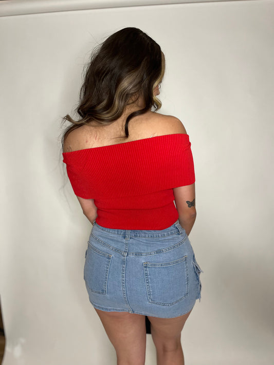 Light Denim Cargo Skirt