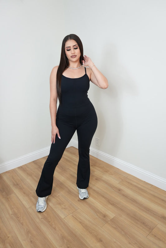 Black Body Hugging Flare Jumpsuit