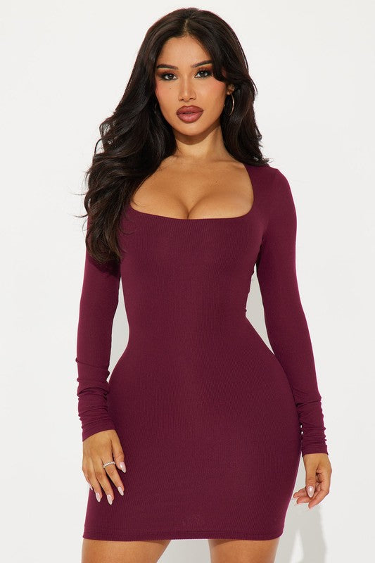 Burgundy Ribbed Double Layered Dress