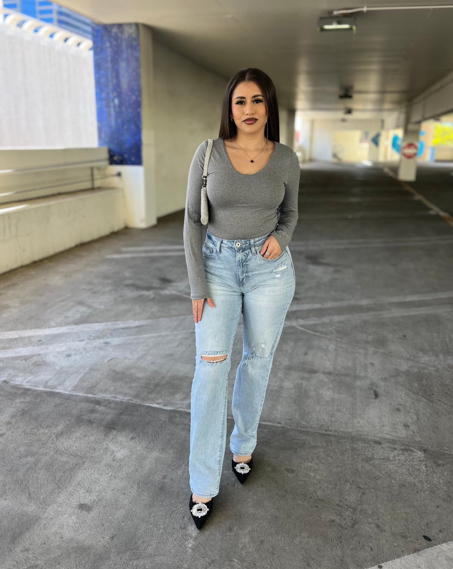 Grey Double Layered Buttery Bodysuit