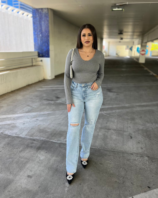 Grey Double Layered Buttery Bodysuit