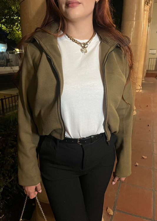 Luxe Olive Bomber Jacket