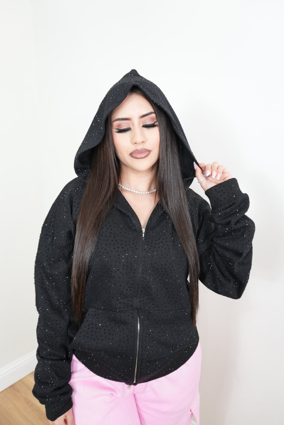 Black Rhinestones Hoodie