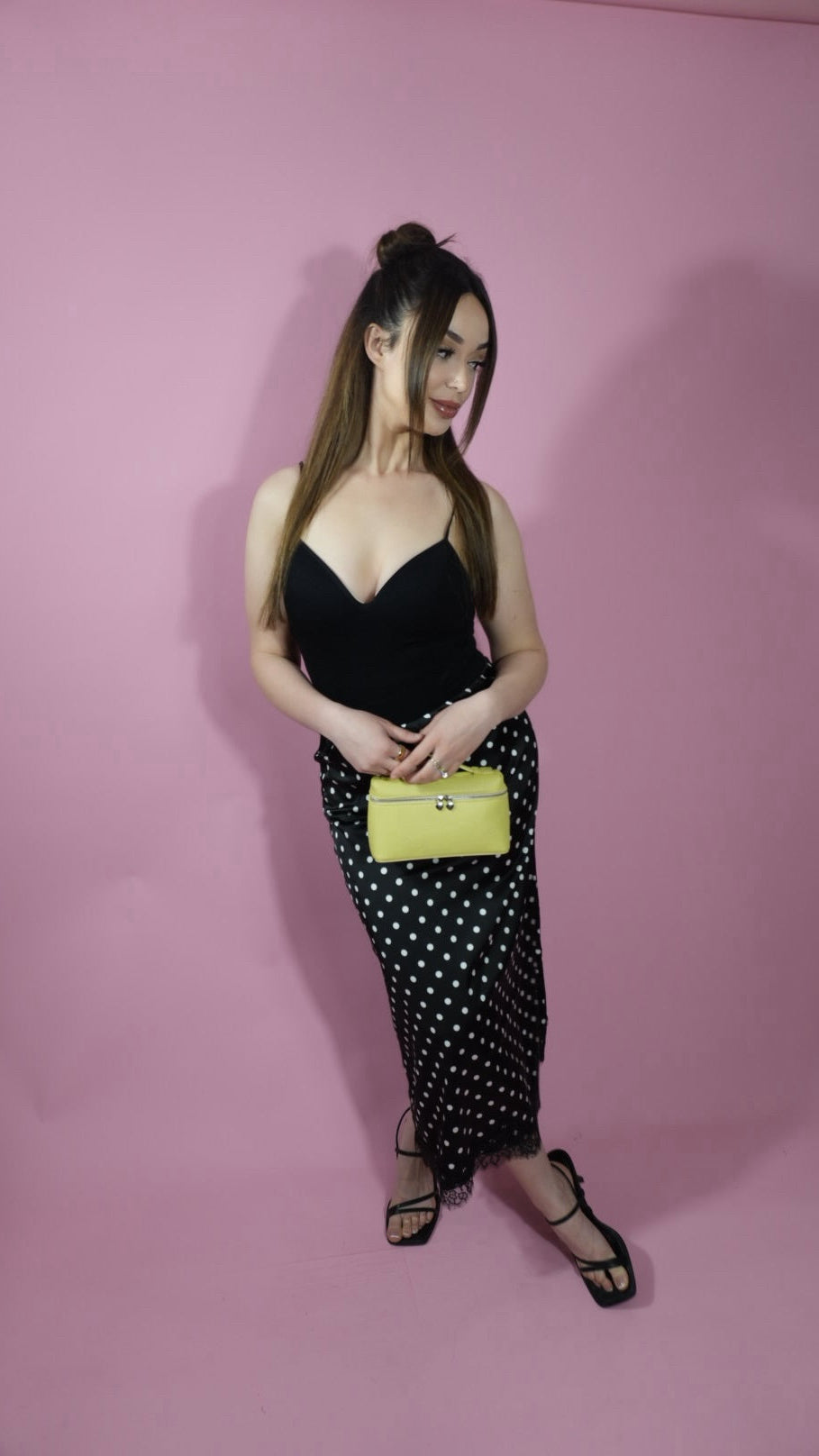 Polka Dot Midi Skirt W/ Lace Trim