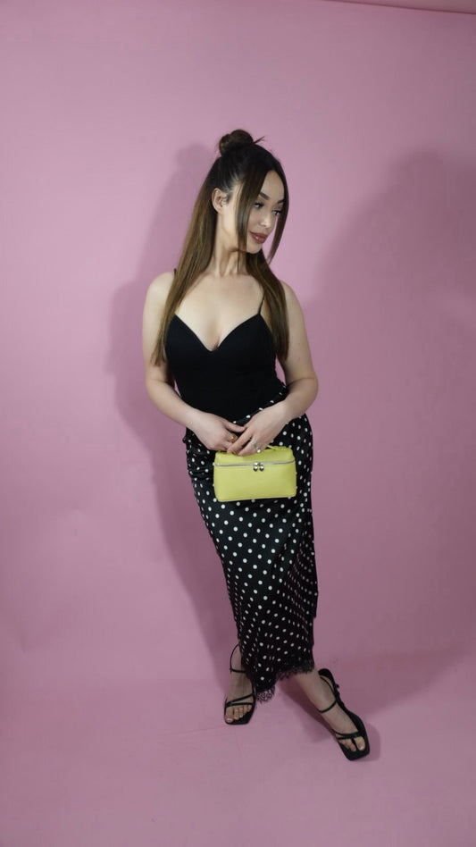 Polka Dot Midi Skirt W/ Lace Trim