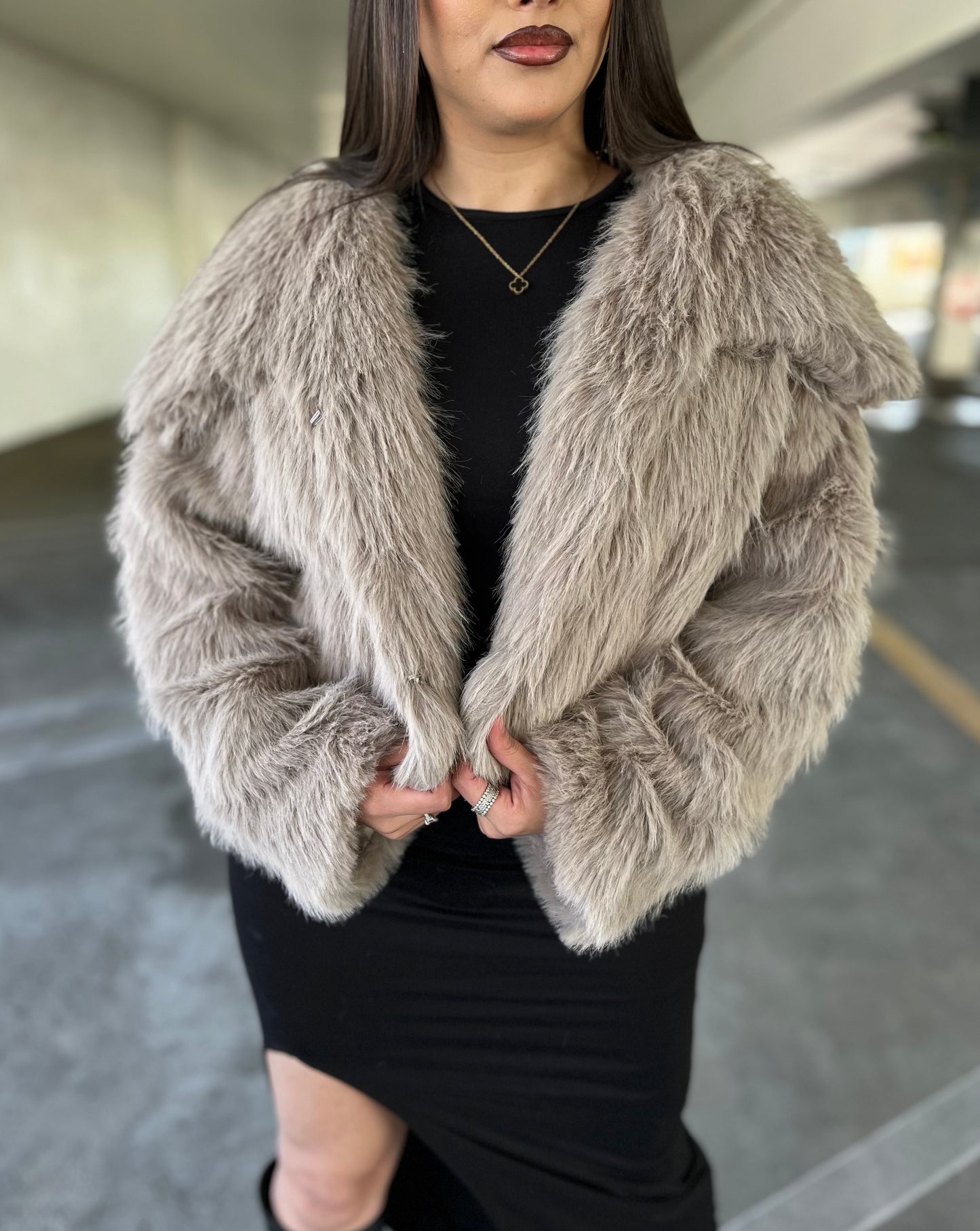 Bag Secured Faux Fur Jacket