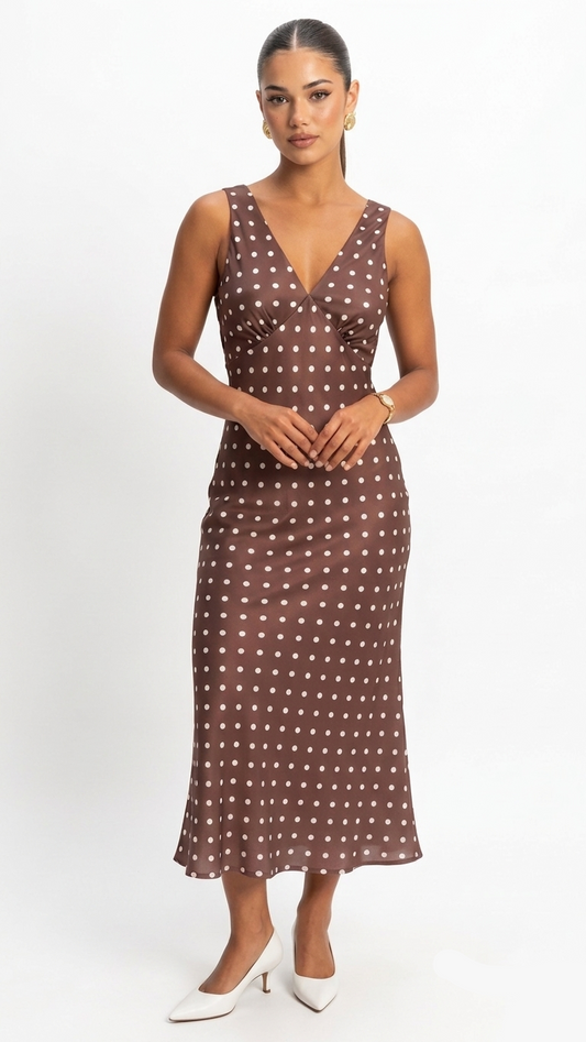 Brown Polka Dot Silk Dress