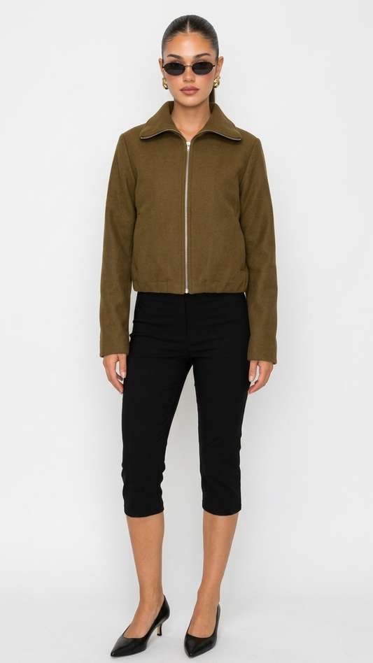 Luxe Olive Bomber Jacket