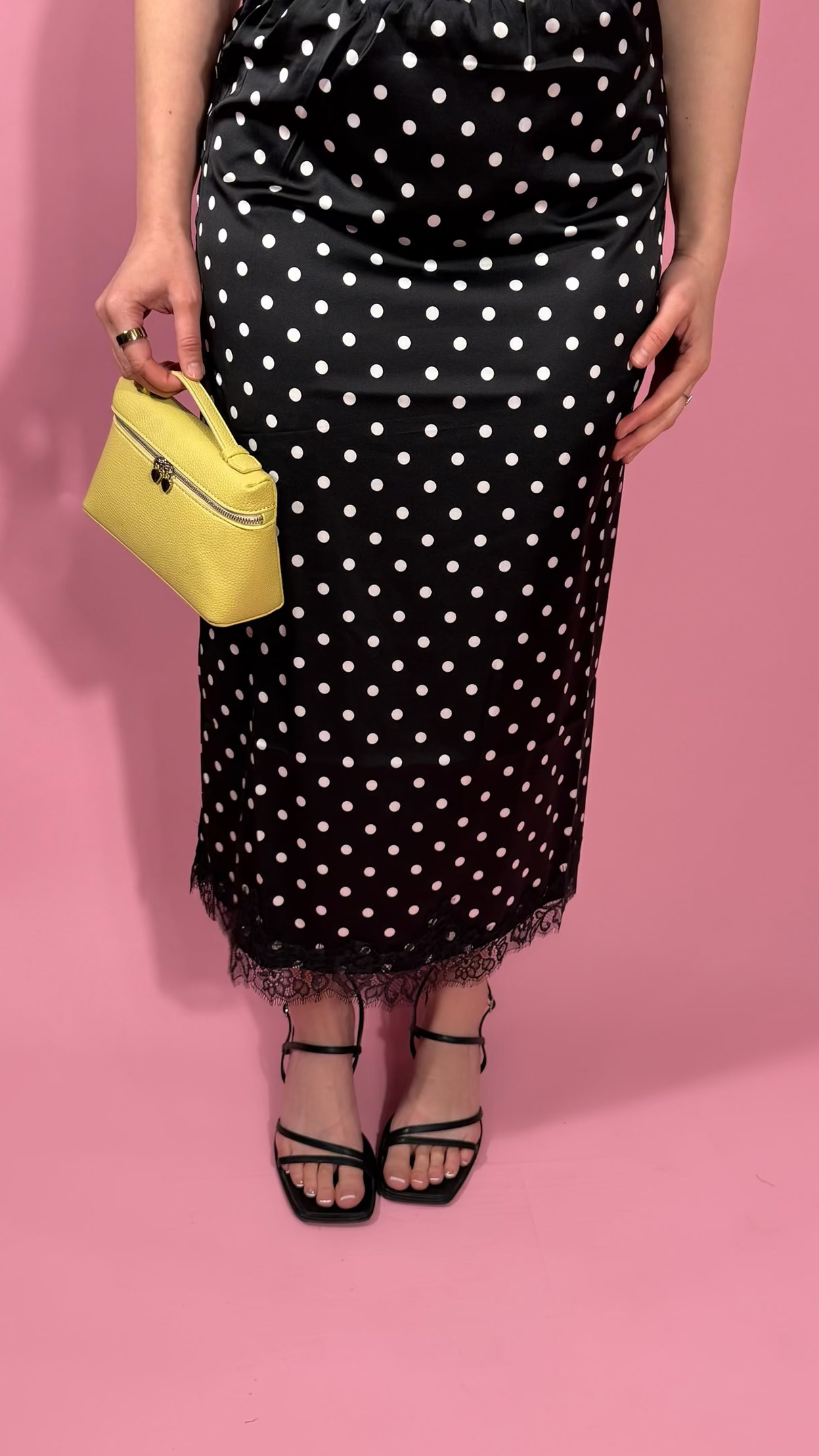 Polka Dot Midi Skirt W/ Lace Trim