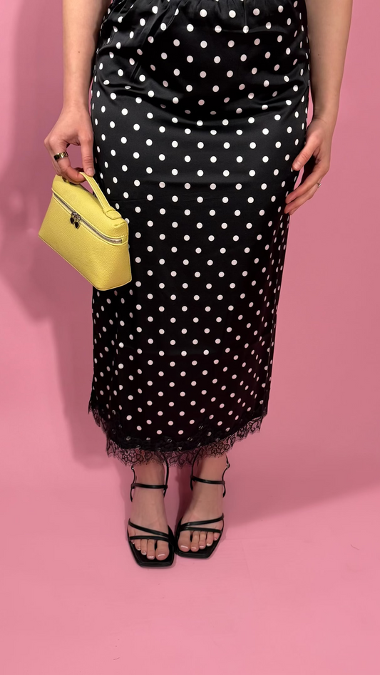 Polka Dot Midi Skirt W/ Lace Trim