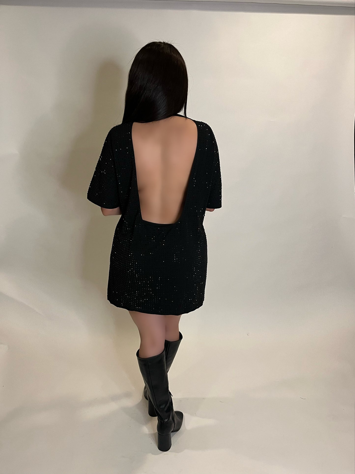 Rhinestone Oversized Backless Dress