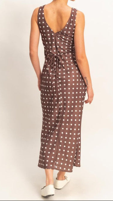 Brown Polka Dot Silk Dress