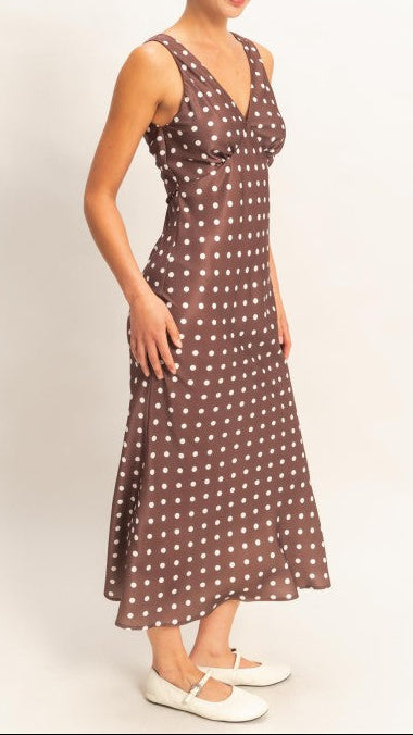 Brown Polka Dot Silk Dress